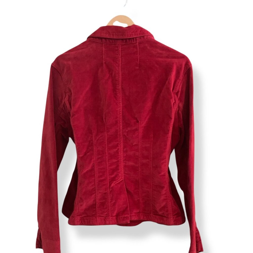Y2K Women's Red Corduroy Blazer Rhinestone Buttons Red Silk Piping Jacket XL - Picture 15 of 16